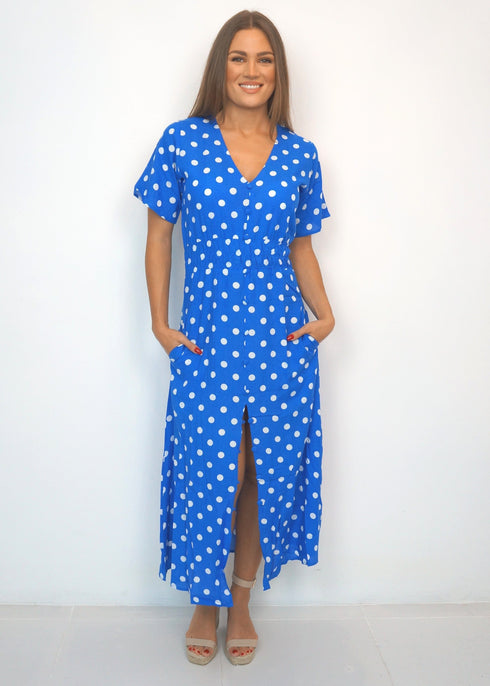 Dresses The Helen Dress - Royal Blue Polka dubai outfit dress brunch fashion mums